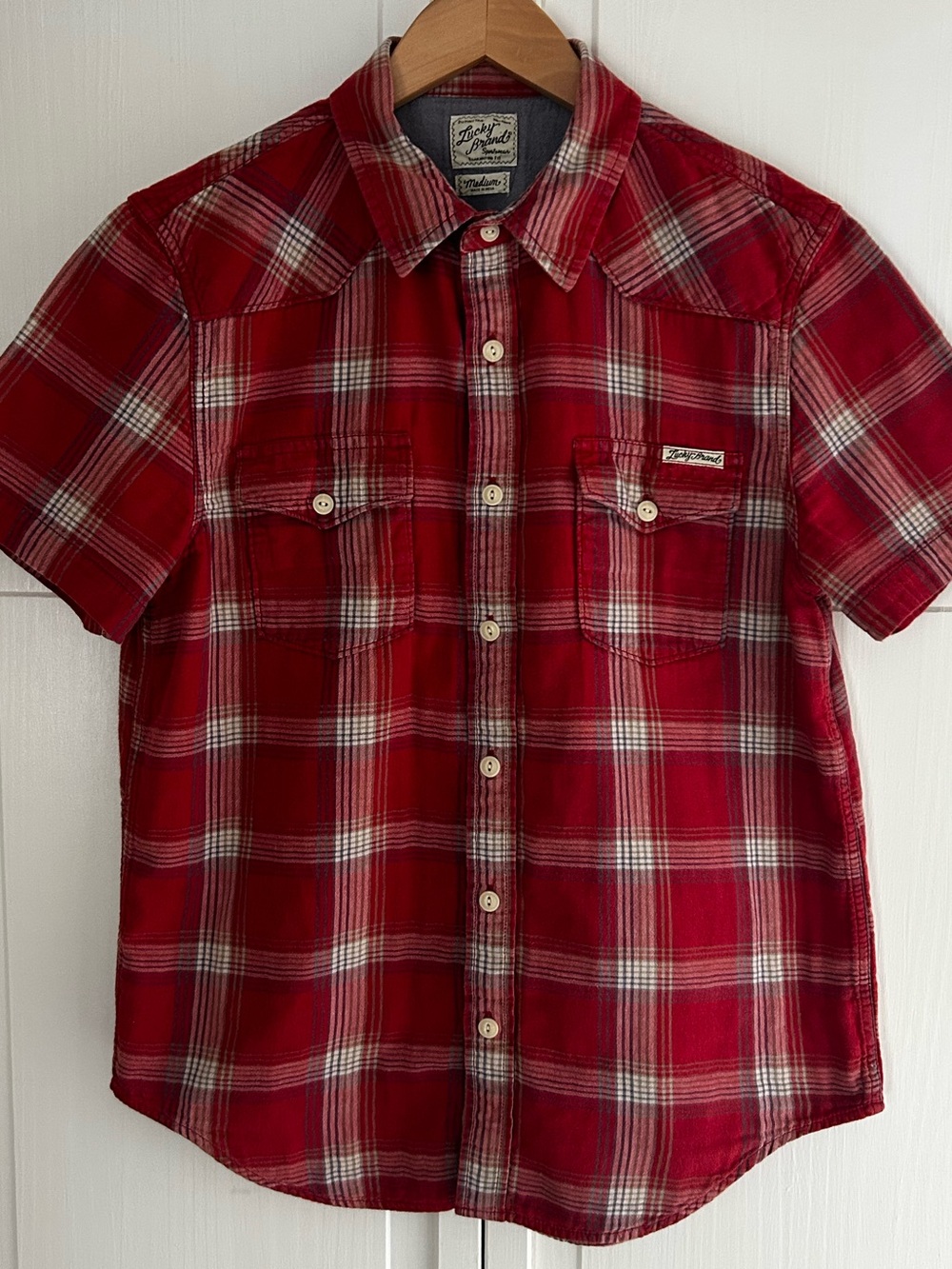 Lucky Brand Men’s Size M Short Sleeve Vintage Western Button Down Plaid Shirt - Picture 7 of 13
